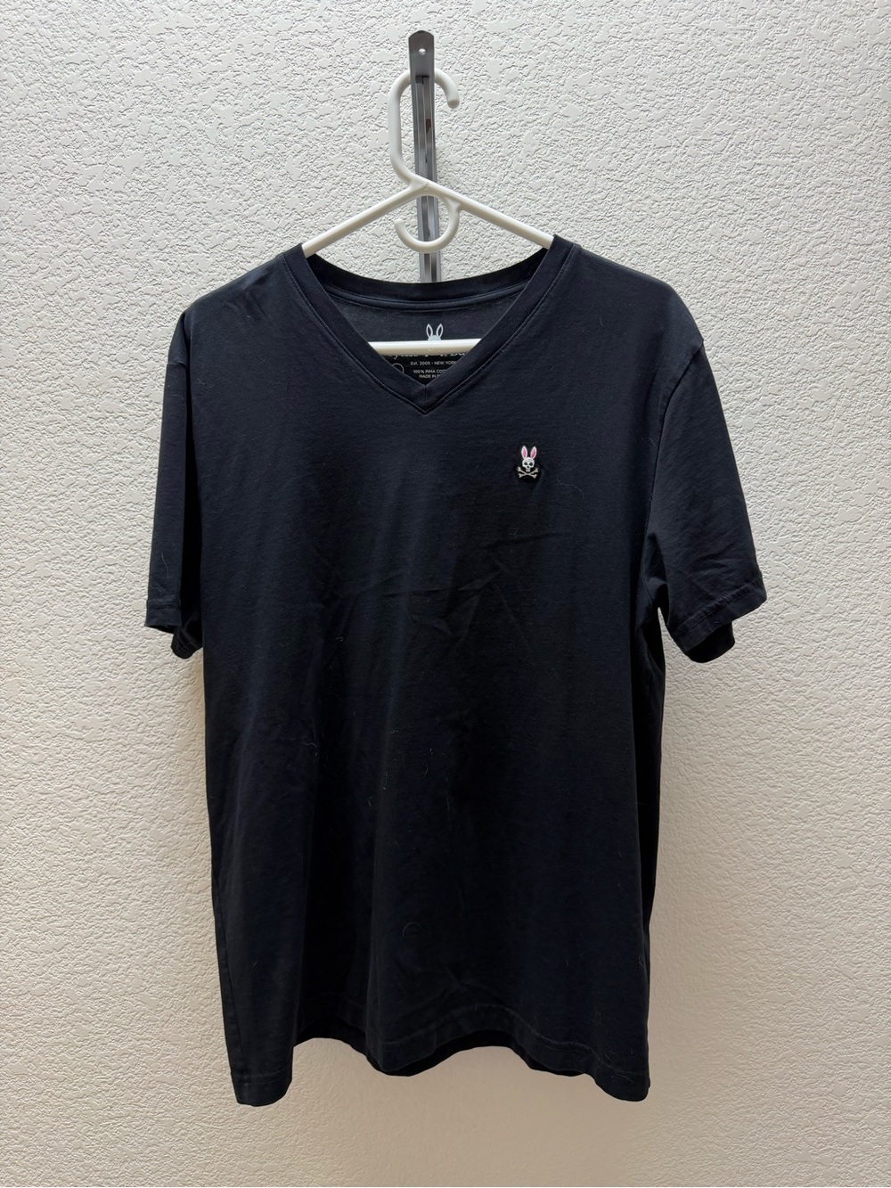 Psycho Bunny Black V-Neck Short Sleeve Tee with Signature Bunny Emblem
